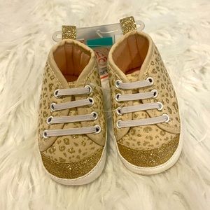0-3 month girls gold leopard print sneakers.  Brand new with tags.